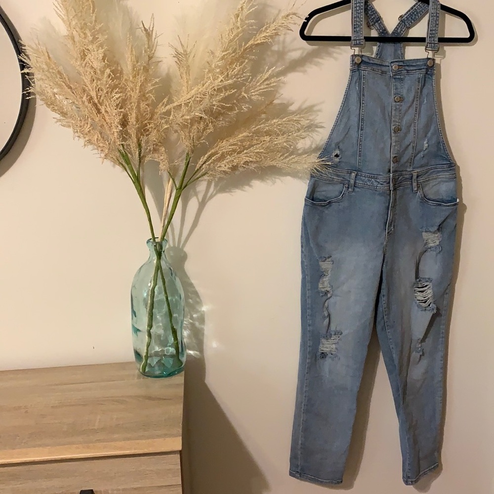 Black Daisy Denim Jean Overalls L